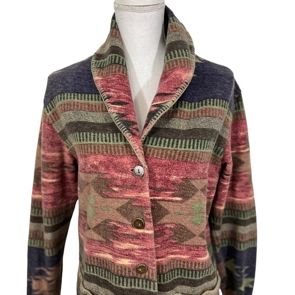 Orvis Southwestern Cotton Fleece Aztec Coat Jacket Shawl Collar Runs Large. - Picture 2 of 10